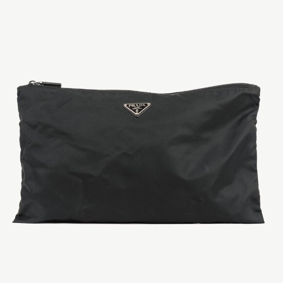 Prada Nero Tessuto Nylon Logo Clutch - Picture 1 of 9
